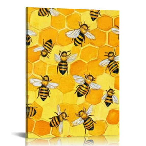FCXZI Bees Honeycomb Print On Canvas Wall Art Home Decor Living Room Bathroom Bedroom Office 16x20 Inches 16x20in