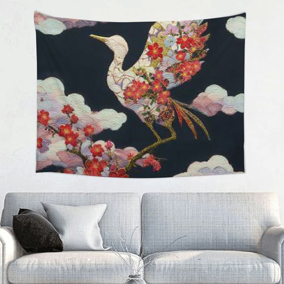 FCXZI Bird Flowery Tree Clouds Print Tapestry Wall Hanging Decor 40*30in