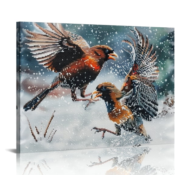FCXZI Birds Fighting Snow Wall Art Canvas Prints for Home Decor, Ready To Hang Room Art Decorations 16x12in