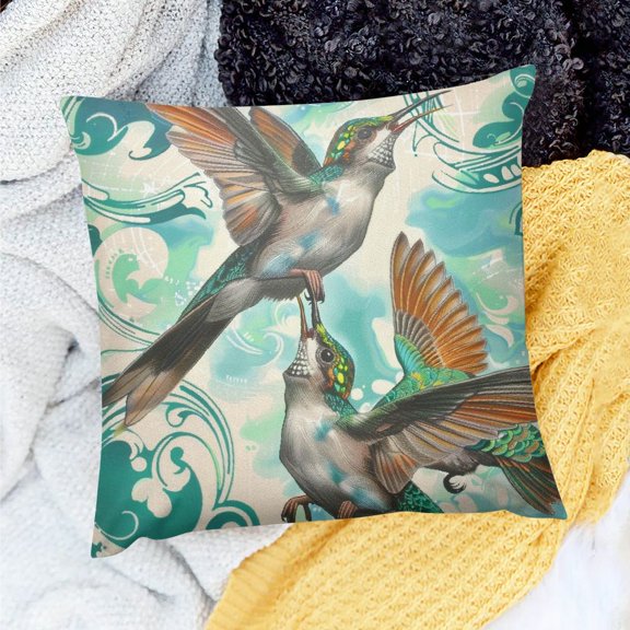 FCXZI Birds Sky Clouds Theme Holiday Pillow Case for Home Sofa Couch Decor 100% Linen 18x18in