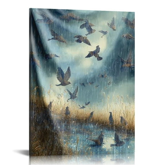 FCXZI Birds Water Rain Canvas Wall Art Home Decor for Bathroom 12x16in