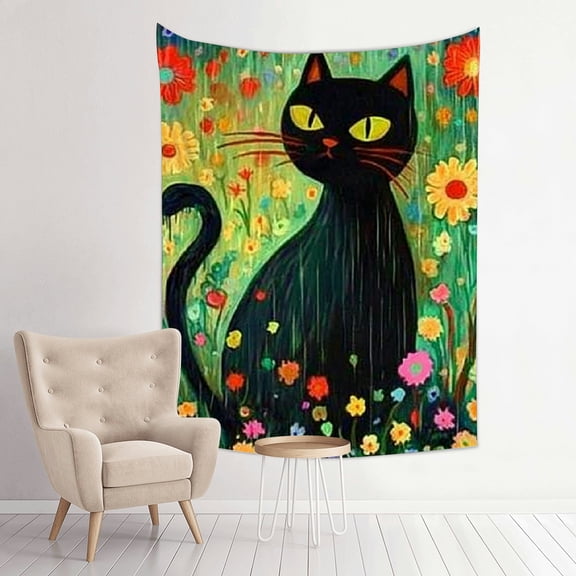 FCXZI Black Cat Flowers Rain Tapestry Wall Hanging for Bedroom Living Room 30*40in