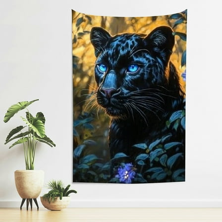 FCXZI Black Panther Forest Blue Eyes Tapestry Wall Art 100% Polyester 40*60in