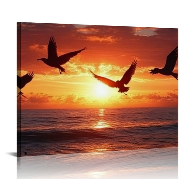 FCXZI Black and Red Ocean Wall Art Beach Pictures Sea Sunset Wall Art Sunrise canvas prints photos Seascape painting wall decor Bedroom Living Room Decor Bathroom Accessories Canvas painting 16x12in