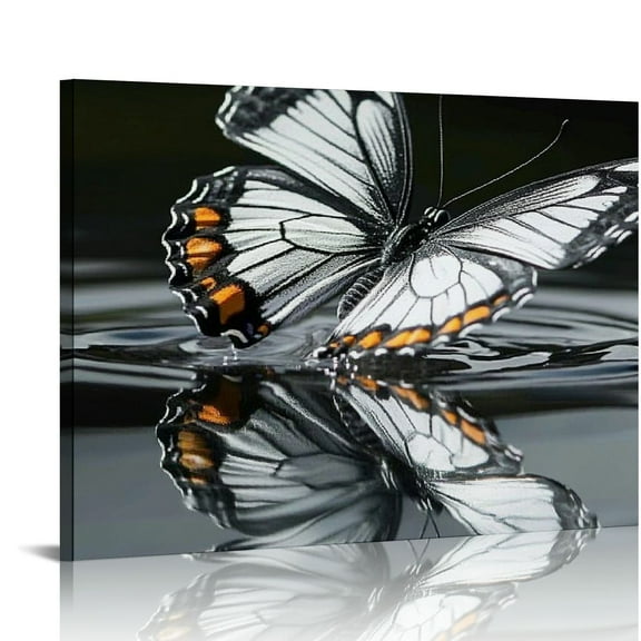 FCXZI Black And White Butterfly Canvas Wall Art Monarch Butterfly Wall Painting White Butterfly Black Picture Zen Butterfly Wall Art Black And White Butterfly Painting Living Room Decor 16x12in