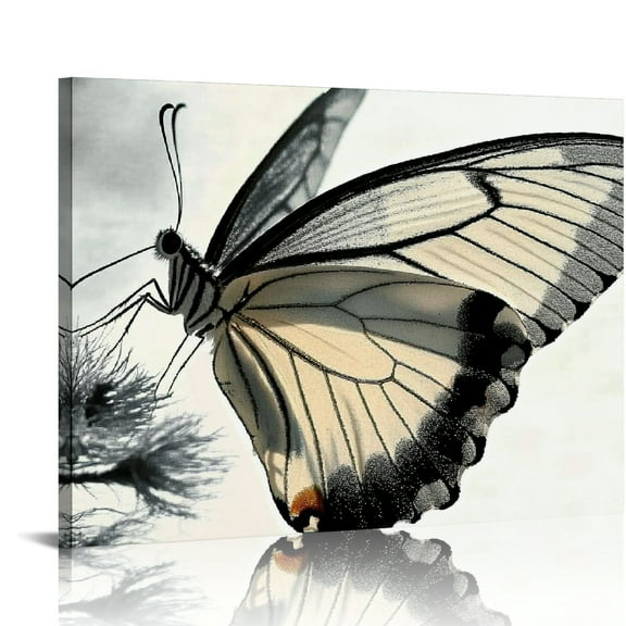FCXZI Black and White Flower Plant Butterfly Wall Art, Rustic Wall Art for Bedroom Farmhouse Decor, Dandelion Butterfly Canvas Prints 16x12in