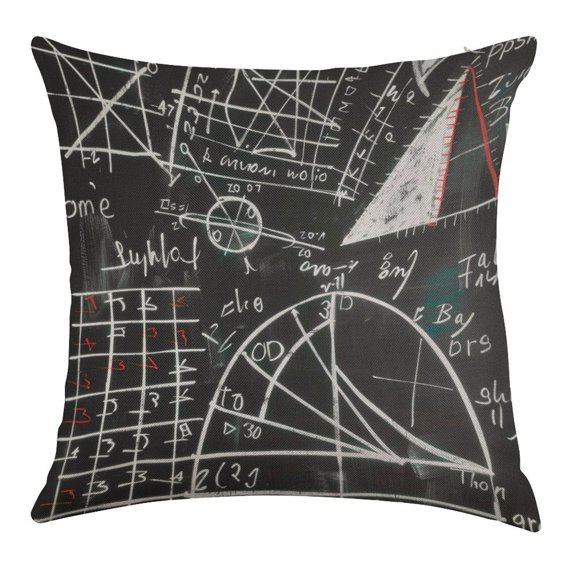 FCXZI Blackboard Math Drawings Decorative Pillow, Waterproof Linen Pillowcase, Soft and Comfortable, Suitable for Sofas, Dormitories, Bedrooms, and Home Decoration