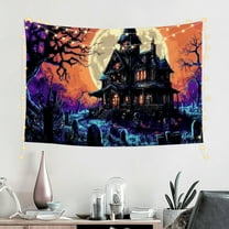 FCXZI   Blacklight Halloween Horror Tapestry UV Reactive Skull Tapestries Halloween Wall Art Decor Trippy Gothic Castle and Moon Tapestry Wall Hanging for Bedroom 60*40in