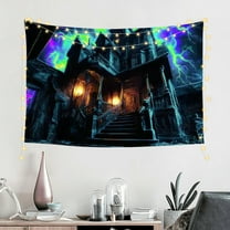 FCXZI   Blacklight Halloween Tapestry Castle and Moon Tapestries UV Reactive Skeleton Halloween Tapestry Wall Hanging Skull Horror Tapestry for Bedroom, Livingroom  60*40in