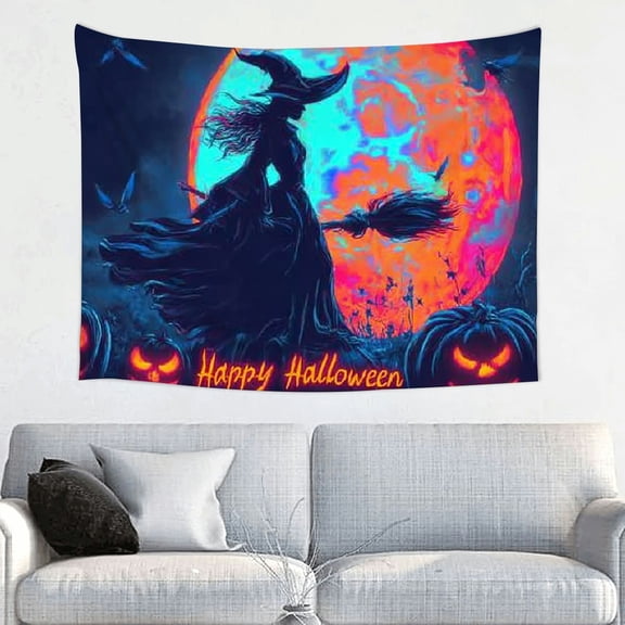 FCXZI Blacklight Halloween Tapestry UV Reactive Glow in The Dark Wall Hanging, Spooky Horror Night Scene with Skeleton, Castle & Neon Effects, Trippy Aesthetic Decor for Party 40*30in