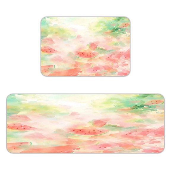 FCXZI Blend Watercolor Watermelon Pattern Kitchen Mats for Floor, Sets of 2, Soft Washable, Clear Print, Non Skid Waterproof Kitchen Rug for Sink Floor Sink Laundry Bar Office Room Home Cooks