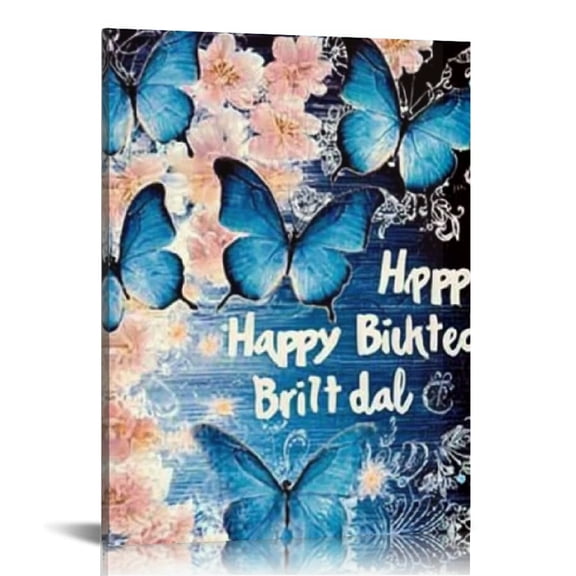 FCXZI Blue Butterflies Happy Birthday Canvas Wall Art Decor 12x16 12x16in