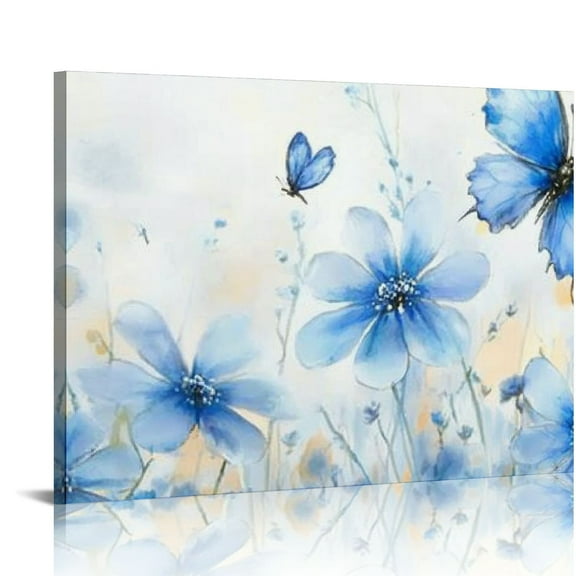 FCXZI Blue Flower Picture Modern Gallery Wall Decor Abstract Flowers for Teen Girl Bedroom Modern Bathroom Bedroom Living Room Ready To Hang  16x12in