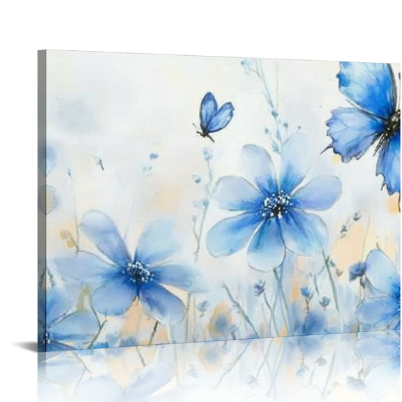FCXZI Blue Flower Picture Modern Gallery Wall Decor Abstract Flowers for Teen Girl Bedroom Modern Bathroom Bedroom Living Room Ready To Hang 20x16in