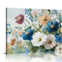 FCXZI Blue Flower Wall Art for Living Room White Daisy Floral Wall Decor Pictures Paintings Modern Canvas Prints Artwork Bedroom Office Home Decorations  16x12in