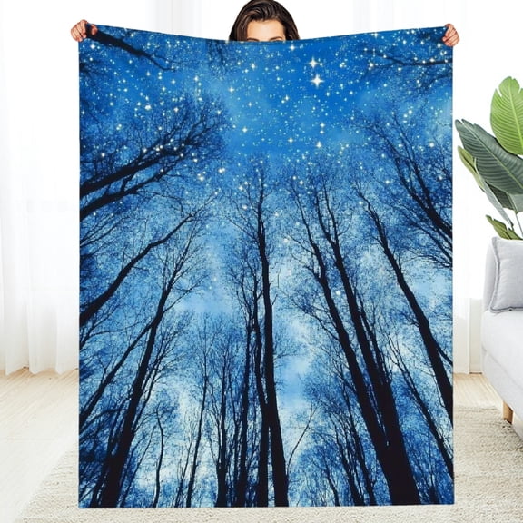 FCXZI Blue Sky Stars Trees Soft Warm Flannel Blanket All-Season 30*40in