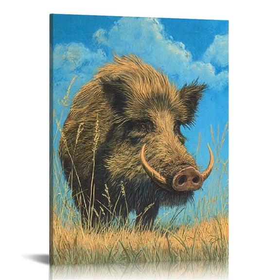 FCXZI Boar Grass Field Blue Sky Art Canvas Prints Wall Decor 12x16in