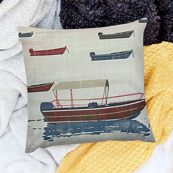 FCXZI Boat Throw Pillow Cover,Pontoon Boat Lake Beach Canopy Dock Watercraft Brown Decorative Pillow Cases Linen Square Cushion Covers for Home Sofa Couch 18x18in