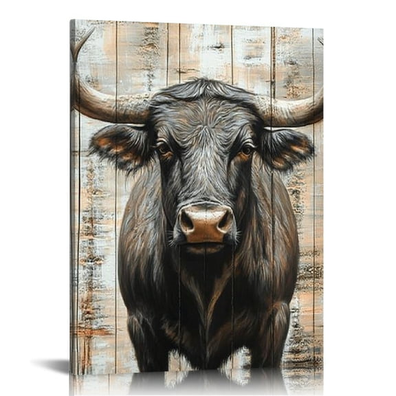 FCXZI Bull Wooden Wall Airbrush Canvas Print Home Decor Art 16x20in