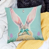 FCXZI Bunny Ears Easter Message 100% Linen Pillow Covers Decoration for Home Sofa Couch 18x18in