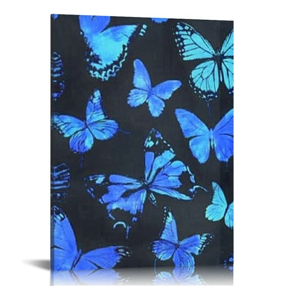 FCXZI Butterflies Blue Silk Screen Canvas Wall Art Home Decor 12x16in