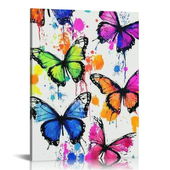 FCXZI Butterflies Colors Paint Splashes Canvas Wall Art Decor 12x16in