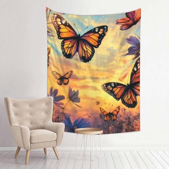 FCXZI Butterflies Flowers Sunset Wall Tapestry for Home Decoration 30*40in