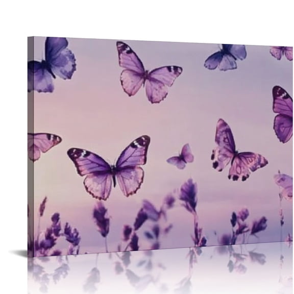 FCXZI Butterflies Purple Sky Wall Art Canvas Print Home Decor Ready To Hang Room Art Decoration 16x12in
