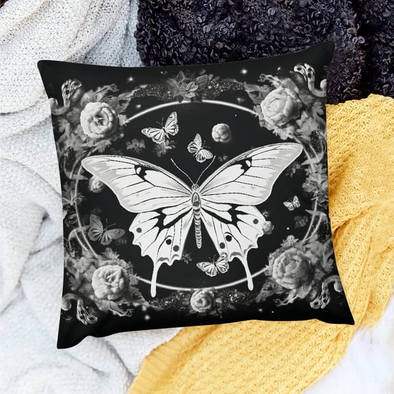 FCXZI Butterfly Flowers Black and White Pillow Case for Sofa Couch 24x24in
