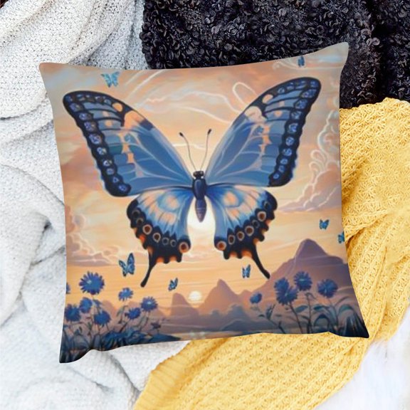 FCXZI Butterfly Sunset Sky Pillow Cushion Case for Home Sofa Decor 18x18in