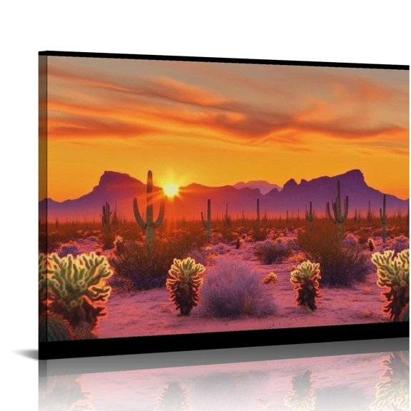 FCXZI Cacti Theme Canvas Print Wall Decor Ready To Hang Home Art Decor Gift Ideas 16x12in