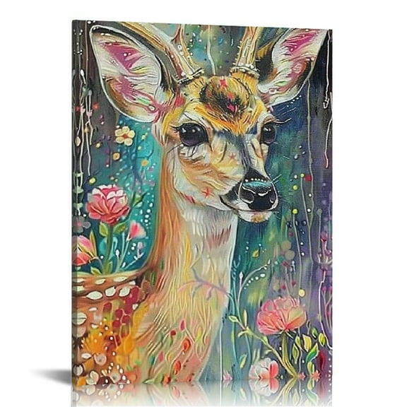 FCXZI Canvas Painting - Doodle Forest Fawn Elegant Mural Entryway Wall Decor Art - Preferred Ink & Soft Canvas for Add a Fun Gift for the Family Canvas painting 12x16in