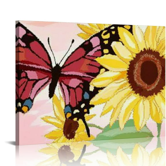 FCXZI Canvas Painting Kit, Butterfly and Flowers Theme Pre Drawn Canvas to Paint  for Adults Paint Party, Paint and Sip Kit Ladies Night Birthday Party Supplies 16x12in