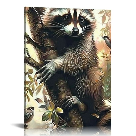 FCXZI Canvas Print Wall Art Raccoon In Tree Hand Painted ,Vintage Oil Painting Wallpaper Wallpaper For Warm Room Decor Bathroom Decor And Hallway Without Canvas painting 16x20in