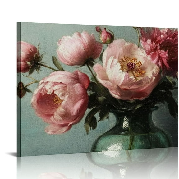 FCXZI Canvas Prints Art Vintage Decor, Flower Pictures Decor Aesthetic, Small Desk Shelf Decorations, Rose Floral Paintings For Bedroom Bedroom Office 16x12in