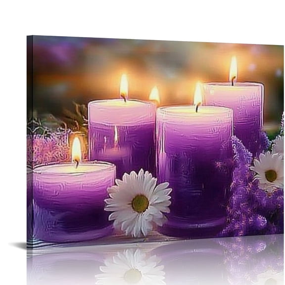 FCXZI Canvas Prints Wall Art, Purple Candle Lavender Modern Wall Art Painting Gift for Office Living Room Bedroom Home Decoration Painting 16x12in
