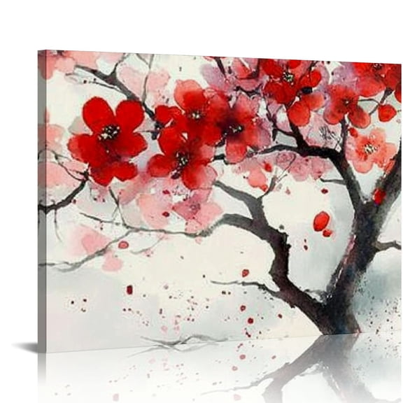 FCXZI Canvas Wall Art For Bedroom Office Wall Decor,  Red Chinese Plum Blossom Wall Decorations For Living Room Painting Pictures Artwork For Modern  Prints Home Decor 20x16in