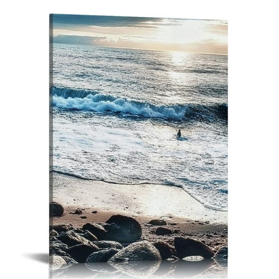 FCXZI Canvas Wall Art For Living Room Large Wall Decor For Bedroom Modern Office Decor Blue Beach Sun Ocean Landscape Painting Prints Artwork Seascape Hang Pictures Home Canvas painting