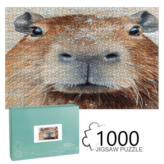 FCXZI  Capybara Face Close Up,  Interest Wooden Jigsaw Puzzle, HD Printed Art Puzzle, Interactive Family Game, Wall Decor for Bedroom Living Room, Educational, Fun Gift for Adults and Family