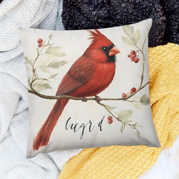 FCXZI Cardinal Bird Throw Pillow Cover Indoor Sofa Couch Linen 20x20in