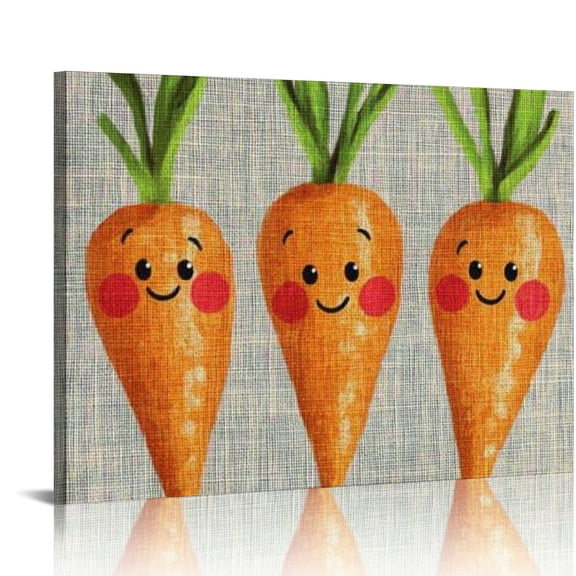 FCXZI Carrots Faces Hearts Canvas Wall Art Decor Ready To Hang Room Home Decor 16x12in