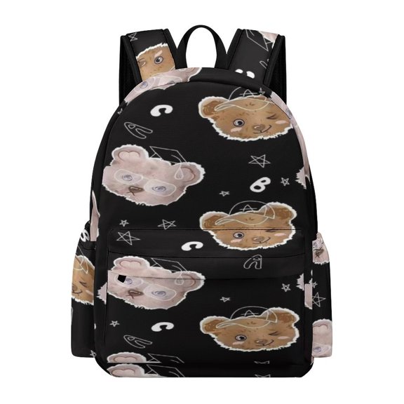 FCXZI Cartoon Bear Head Pattern Printed Oxford Backpack, Large Capacity Laptop Backpack, Water Resistant, Travel Daypack for College Work Commuting Adults,