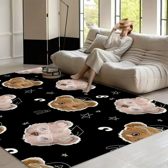 FCXZI Cartoon Bear Head Pattern   soft anti slip carpet    Washable Area Rug for Living Room, Non Slip Large Decor Carpet for Bedroom Dining Office