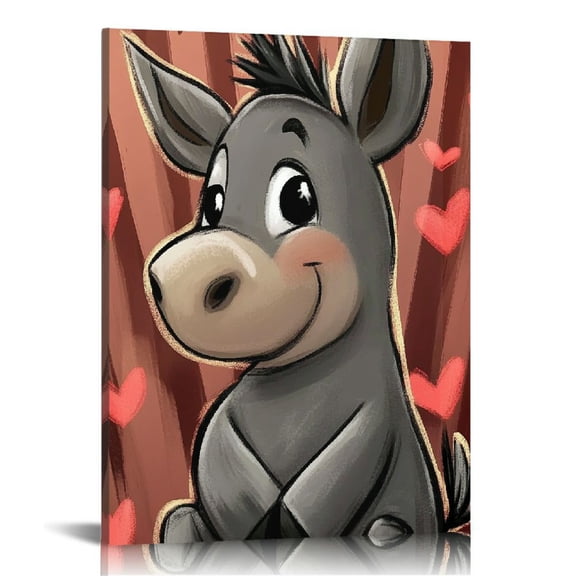FCXZI Cartoon Donkey Canvas Wall Art Print Home Decor Living Room Bathroom Bedroom Office 16x20in