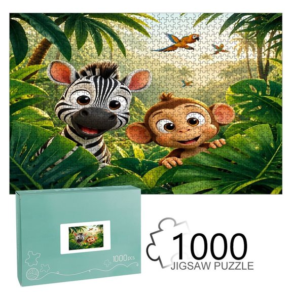 FCXZI  Cartoon Zebra And Monkey,  Interest Wooden Jigsaw Puzzle, HD Printed Art Puzzle, Interactive Family Game, Wall Decor for Bedroom Living Room, Educational, Fun Gift for Adults and Family
