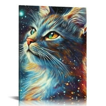 FCXZI Cat Canvas Print Star Cat Wall Art ModernPictures Dark  for Bedroom Bathroom Modern Home Office Decoration Canvas hanging painting for bedroom, living room wall decoration 12x16in