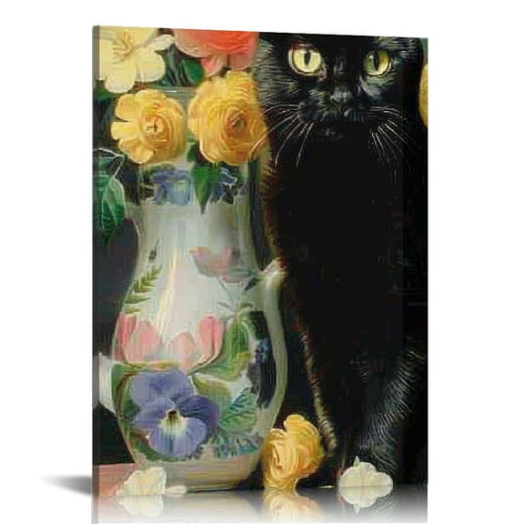 FCXZI Cat Canvas Wall Art - Vintage Cat Art Cat Painting Wall Decoration, Cute Cat Picture Canvas Print Cat Ready To Hang Canvas Hanging Painting 12x16in