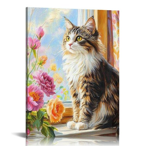 FCXZI Cat Flowers Wall Decor Canvas Print for Home Office Art 12x16in