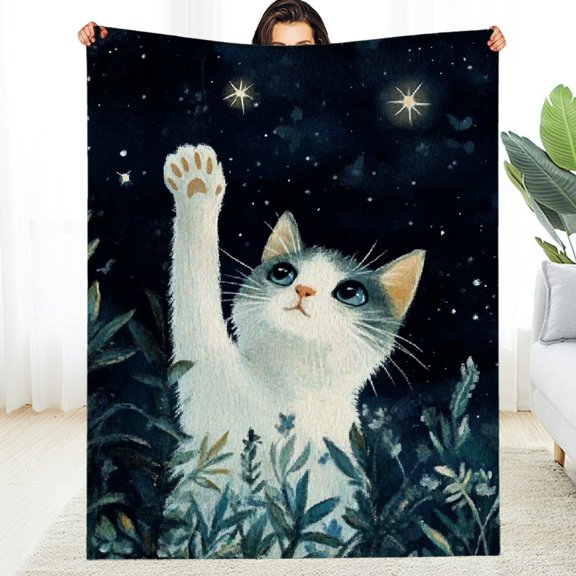 FCXZI Cat Grass Stars Fuzzy Fluffy Soft Cozy Blanket All-Season 30*40in