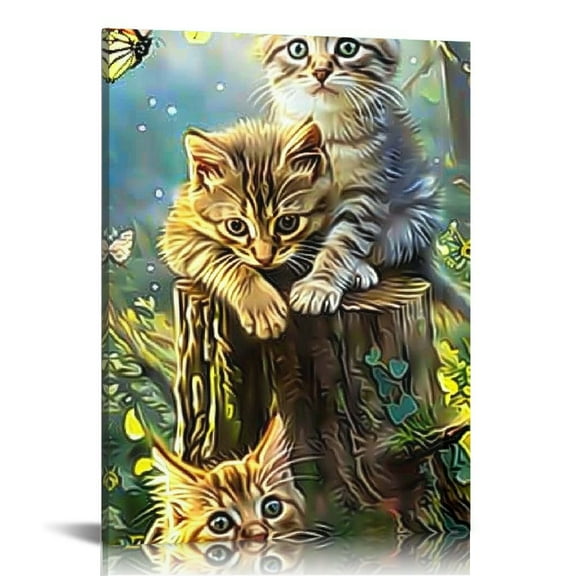 FCXZI Cats Butterfly Fun Lighted Canvas Wall Art Print Canvas Wall Art Print Designs | Modern Artwork for Living Room Decor Gift Canvas painting 12x16in